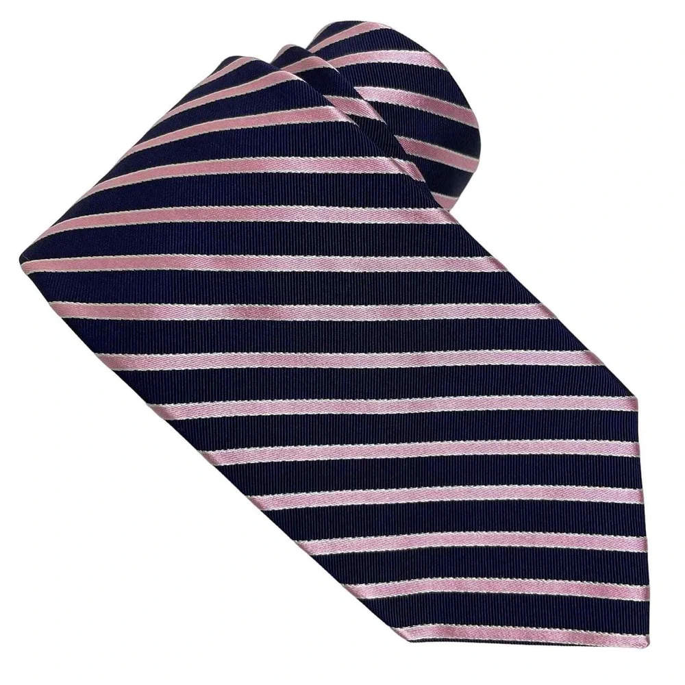 Brooks Brothers Necktie Mens Navy Blue Pink Preppy Repp‎ Striped Silk Classic